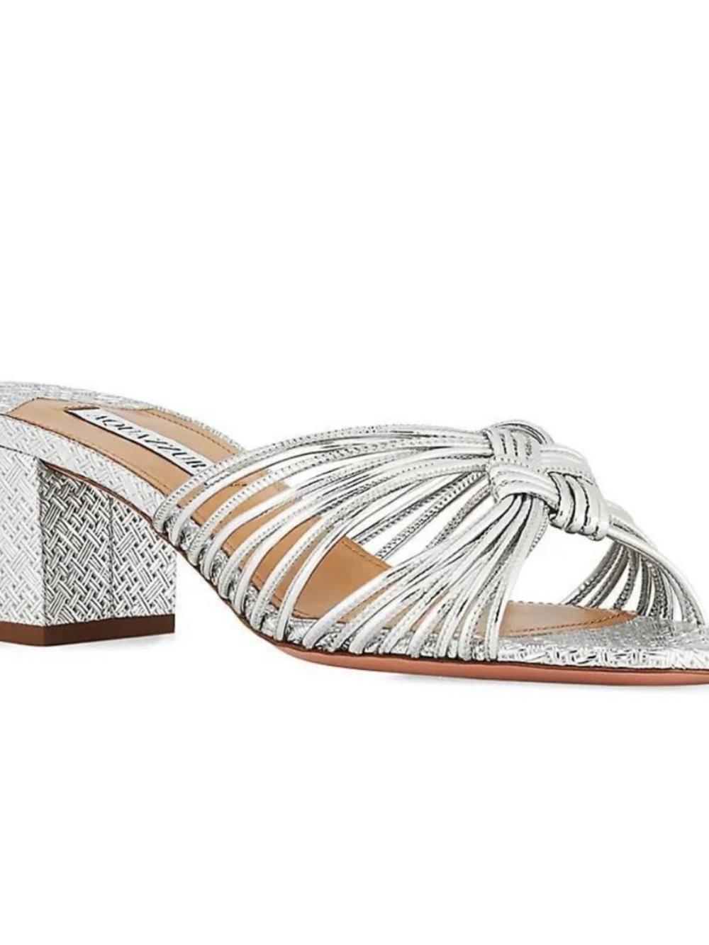 Aquazzura Metallic Silver Club 50 Block Heel Mule